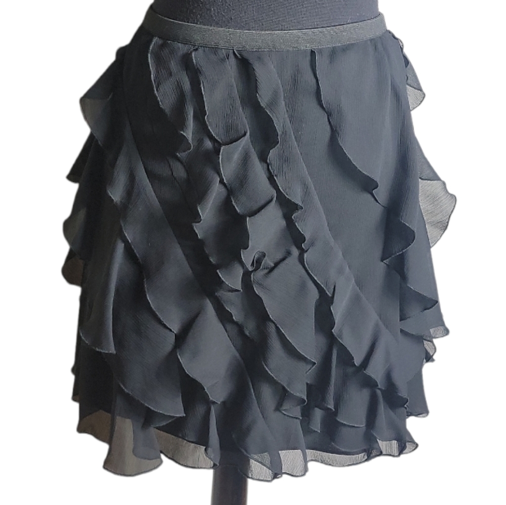 DKNYC tiered ruffle chiffon mini skirt black onyx women's size medium